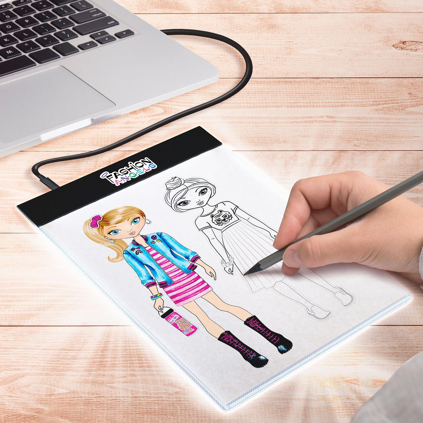 Fashion Angels Fashion Design Light Up Sketch & Tracing Pad, Includes Holographic Carrying Case, USB, Ultra Thin Tablet, 350+ Stencils & Stickers, Ages 8+