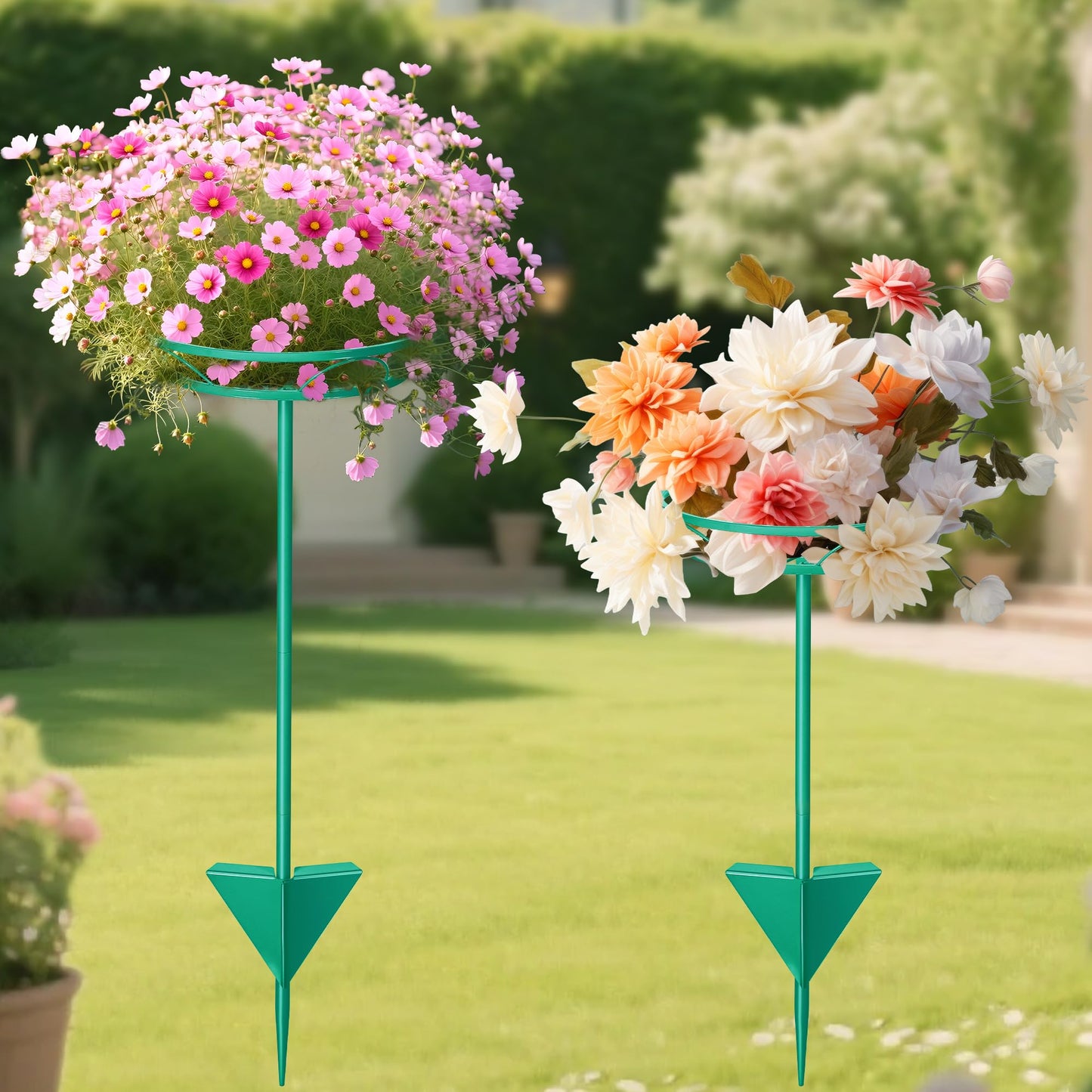 Tellingyou 2 Pack Adjustable Outdoor Flower Pot Stand, Metal Outdoor Plant Stands, Spring Summer Versatile Plant Stand Garden Stake for Display Plants, Elegant Solution for Landscaping Decor (Black)