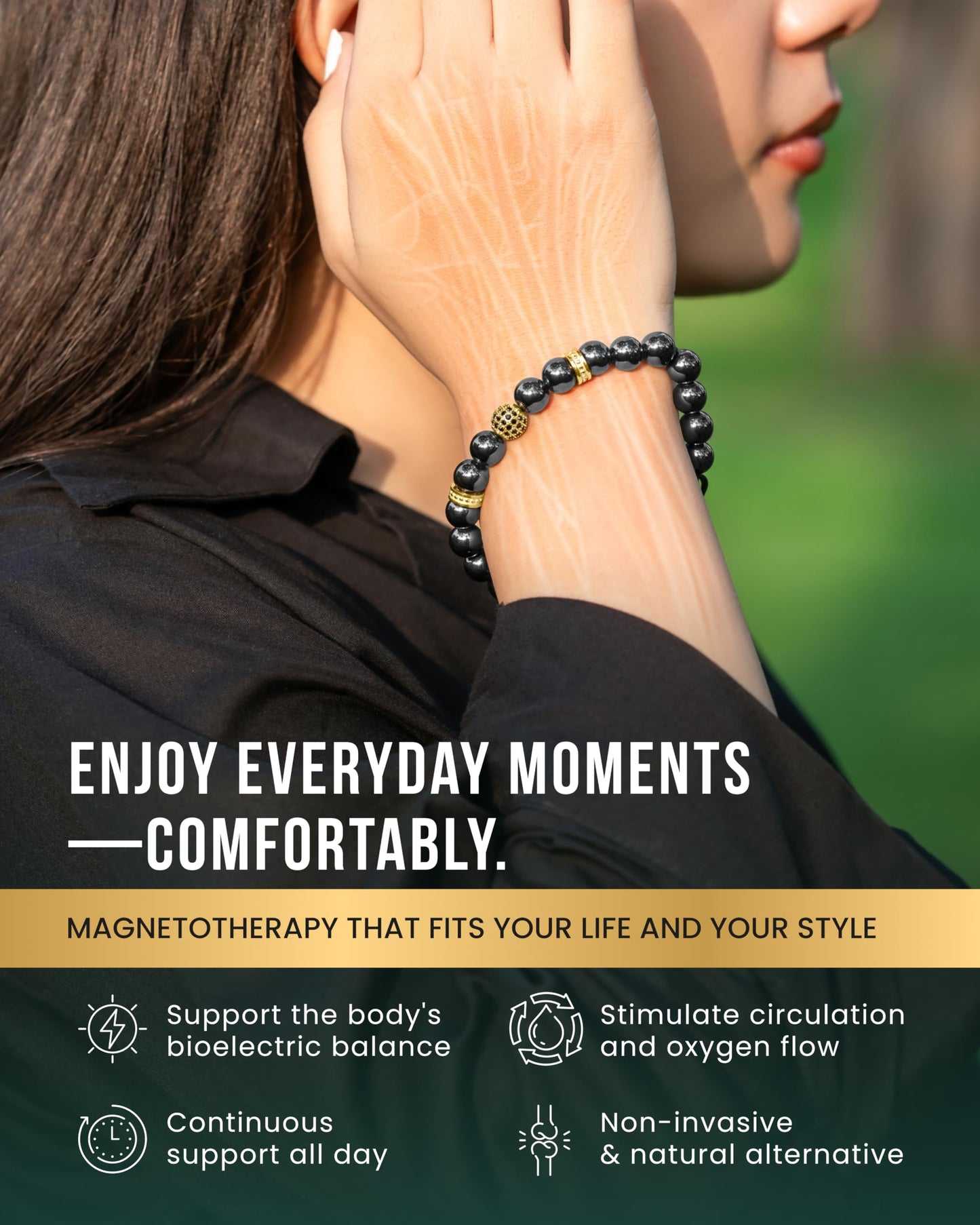 MagnetRX® Magnetic Hematite Bracelet - Max Strength Magnet Stones - Magnetic Beaded Bracelets for Men and Women (Gold Zeus 8mm Bead)