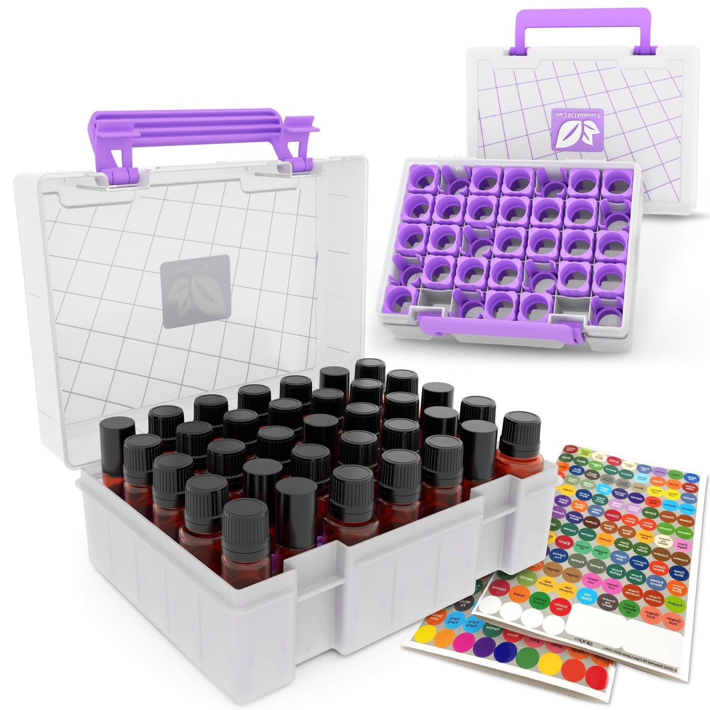 GPG2 Essential Oil Organizer for 35 Bottles, Hard Shell Storage Case with Shelf Display Lid & Travel Handle, Fits 5ml/10ml/15ml, Roller Bottles, Compatible with Top Brands, Lavender