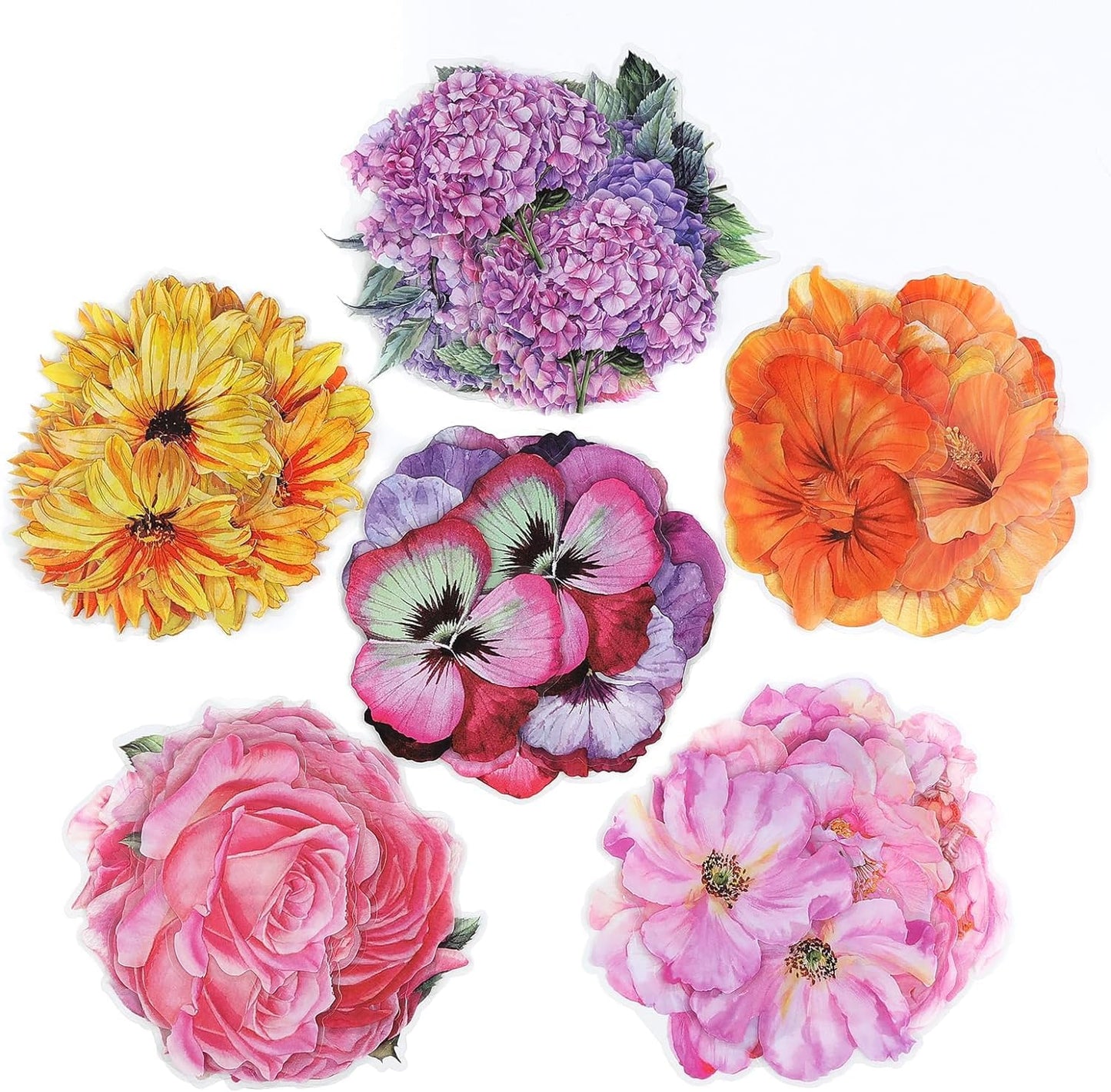 RISYPISY 120PCS Large Flower Stickers, Waterproof Transparent Sticker | Floral Decals for Scrapbooking, Water Bottle, Laptop, Junk Journal, Bullet Journals, Planners