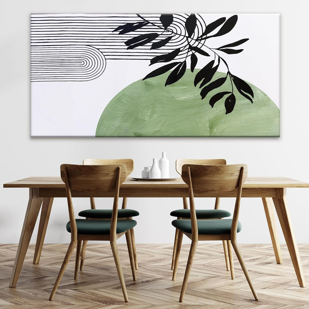 TAIJXAGSG Large Boho Green Wall Art For Living Room Century Modern Canvas Art Wall Decor Picture Painting Aesthetics Botanical Abstract Art Prints Bedroom Office Wall Hanging Decor 29x58 In