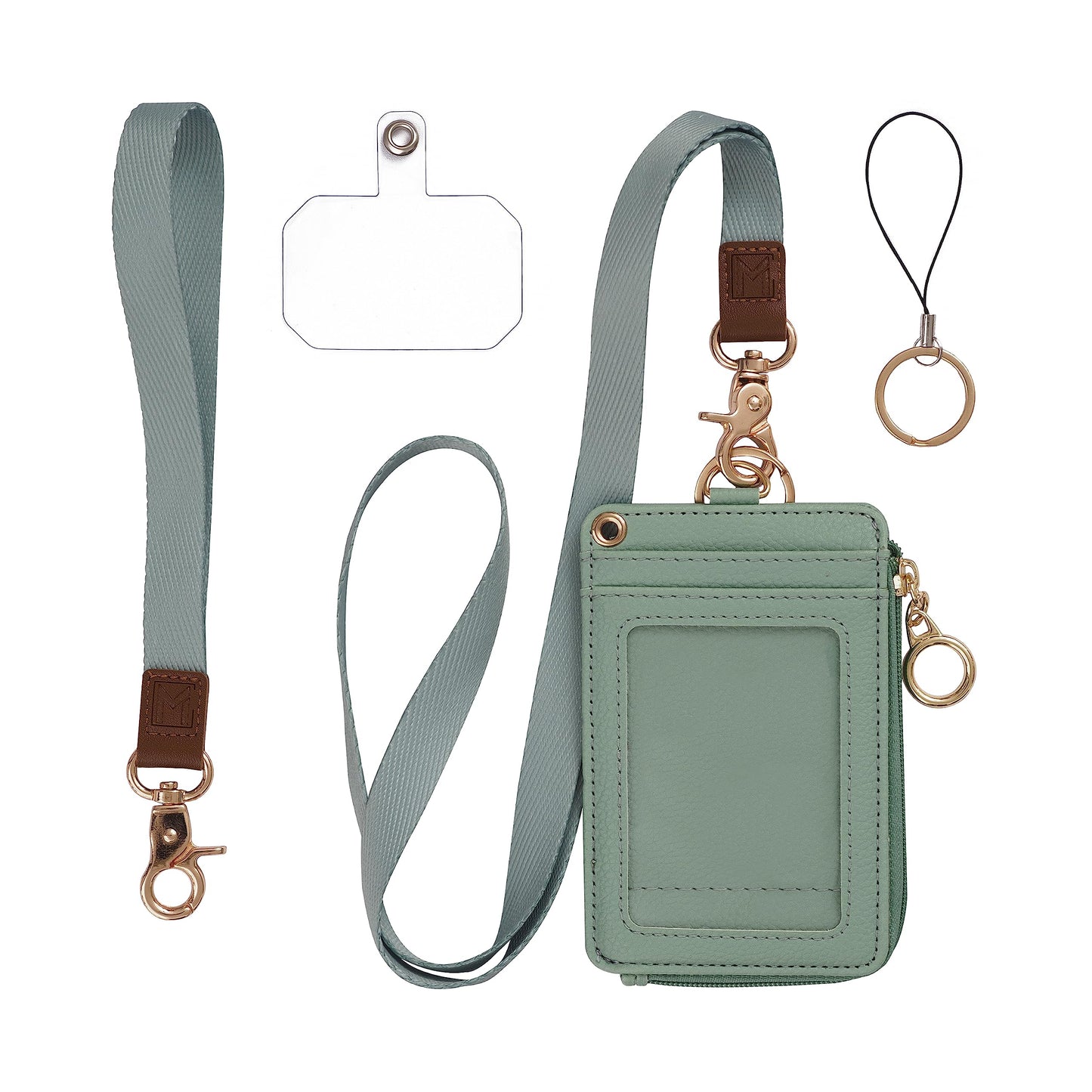 MONDO DESIGNS 2-in-1 ID Badge Holder with Lanyard - Multi-Use Lanyard Keychain Wallet for Women, Small Keychain Wristlet Wallet with Strap & Lanyards for ID Badges, Phone & Card Holder - Sage Green