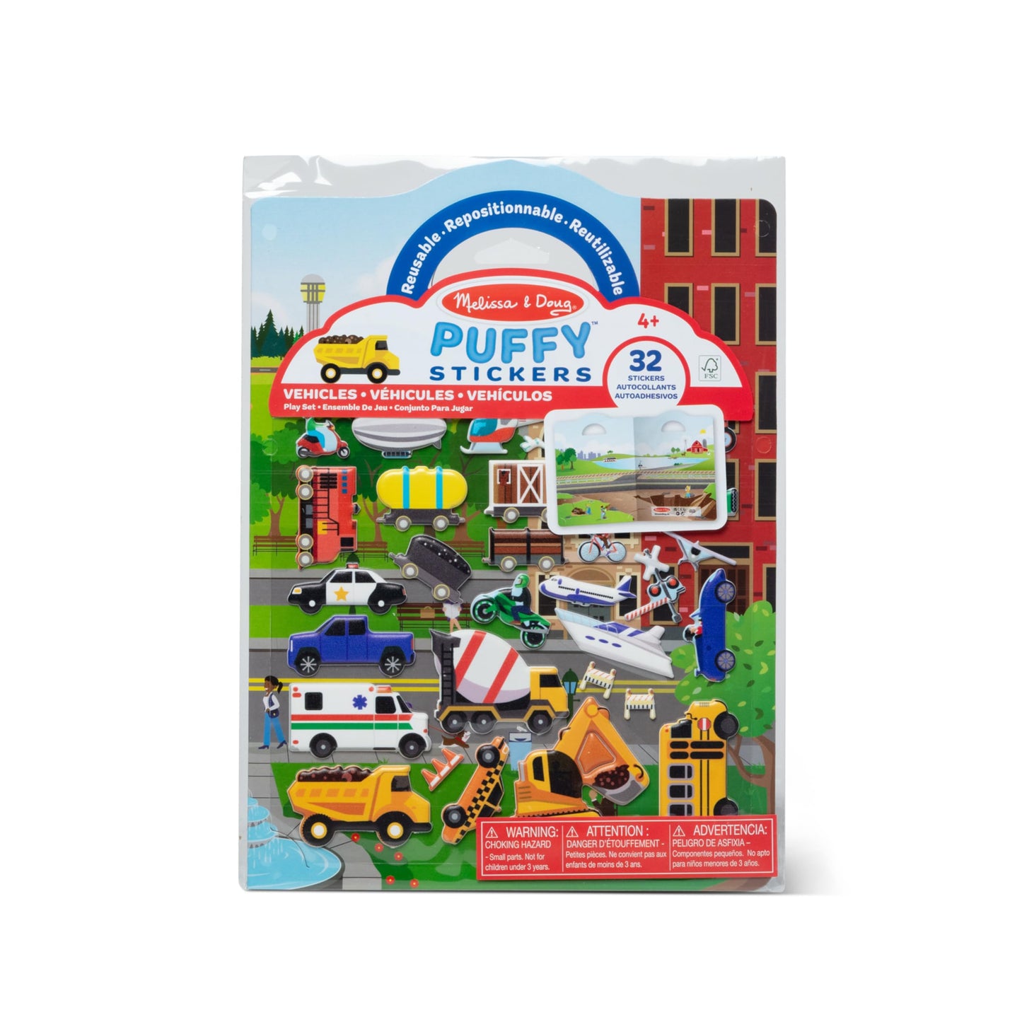 Melissa & Doug Vehicles Puffy Sticker Play Set Travel Toy with Double-Sided Background, 32 Reusable Puffy Stickers