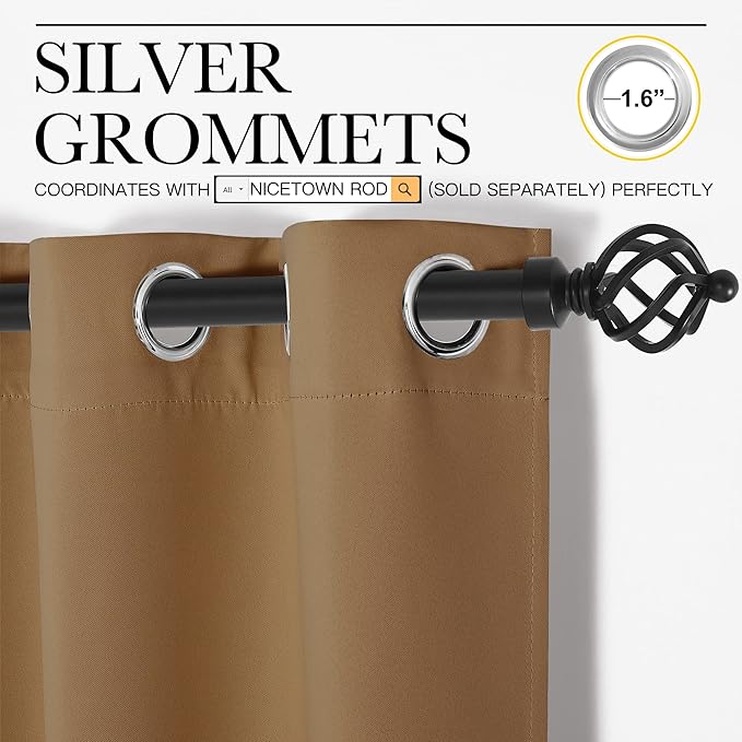 NICETOWN Sleek Blackout Curtains 96 inches Length for Windows, Noise Reducing and Block Draft Panels for Door Doorway Laundry Office Luxury Decor Theme (2 Panels, Gold Brown, W55 x L96 -Inch)