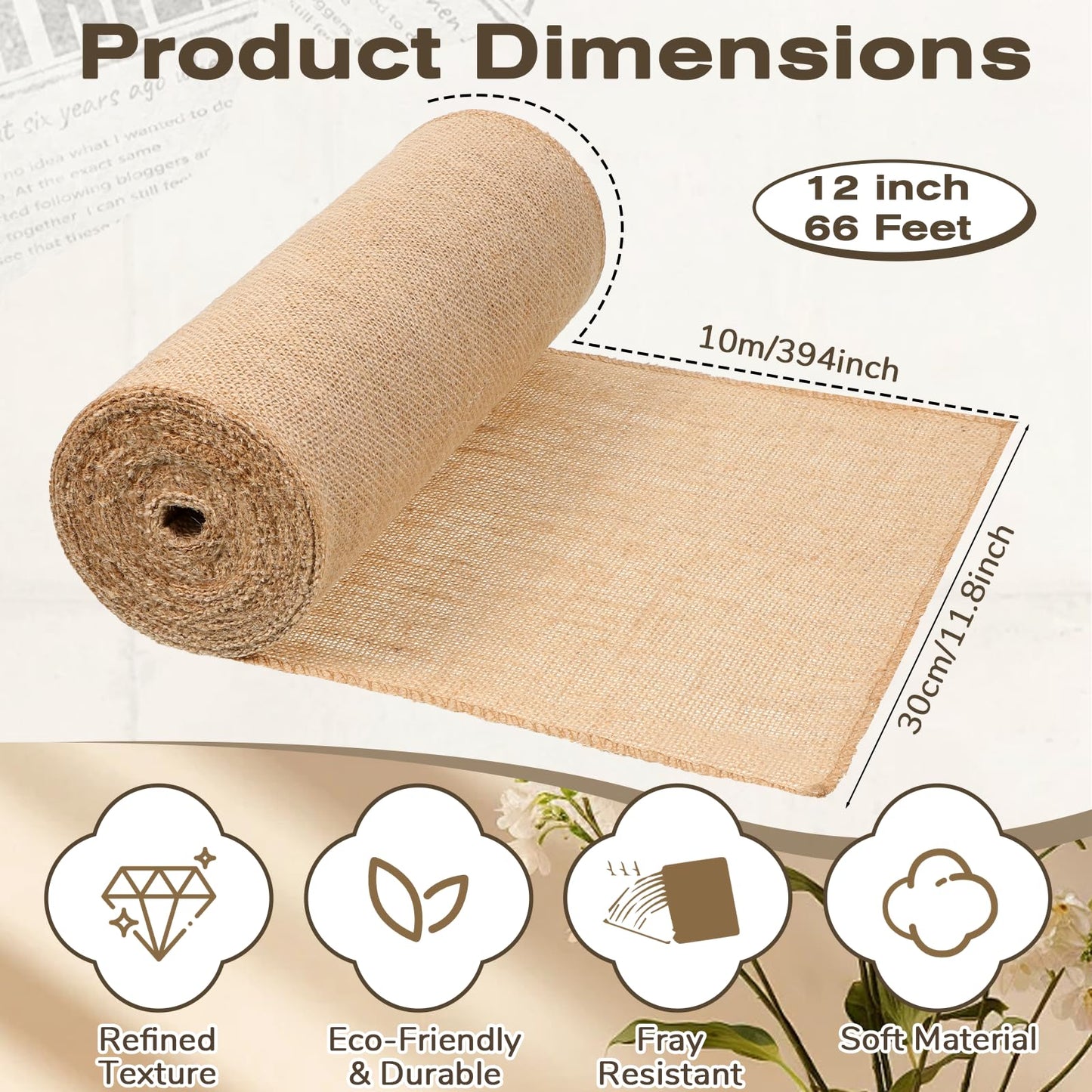 SHENLIU 2 Pack 12" x 11 Yard Burlap Table Runners, Jute Burlap Runner for Table, Natural Burlaps Fabric Roll with Finished Edges for Craft Projects, Weddings, Placemats, Farmhouse Decor, Gardening