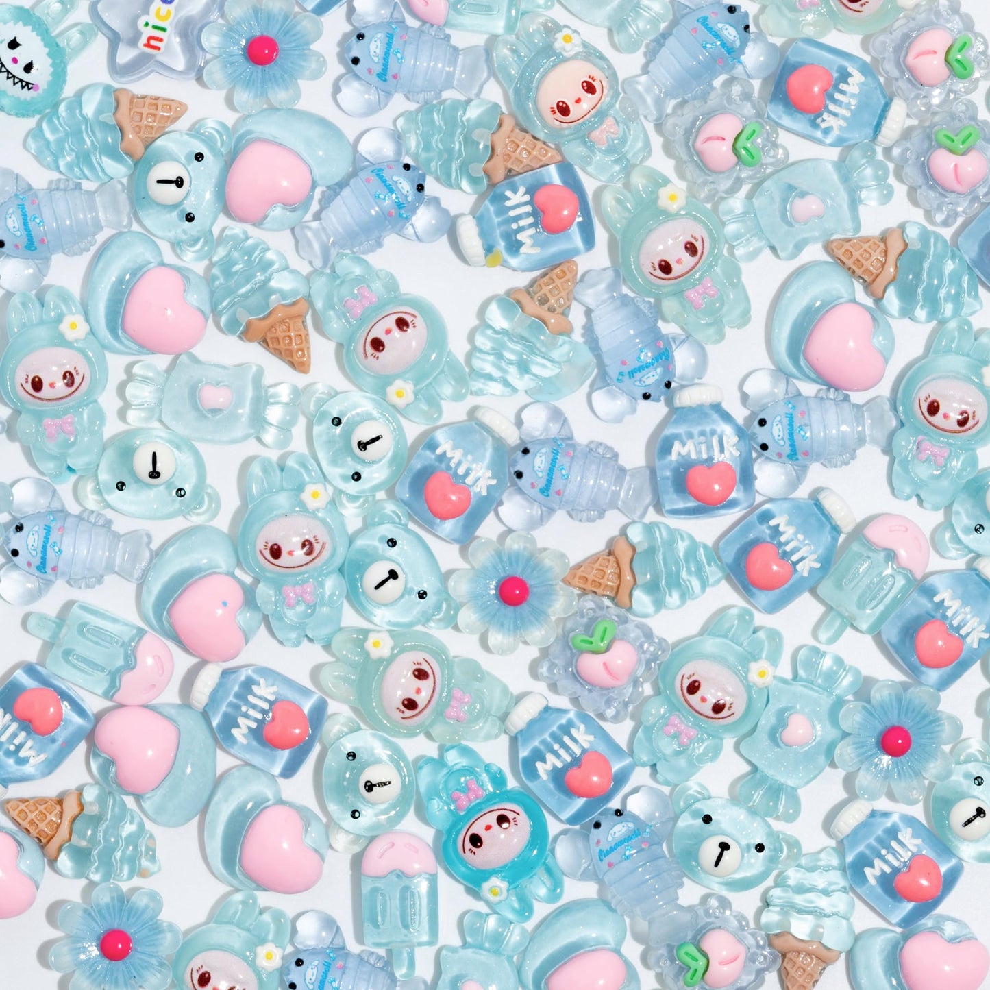 Decoden Charms 100PCS Mixed Kawaii Decoden Charms, Flatback Resin Charms for Crafts, Cabochon for DIY Projects, Slime Charms, Resin Art, Scrapbooking, Phone Case & Accessories, No Holes (Blue)