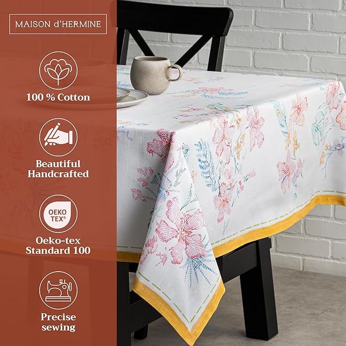Maison d' Hermine Table Cloth Rectangle Table 100% Cotton 60 x 108 Inches Tablecloth Reusable Decorative for Dining Room Farmhouse Home Valentines Day Decorations Spring Summer - Paradise Island