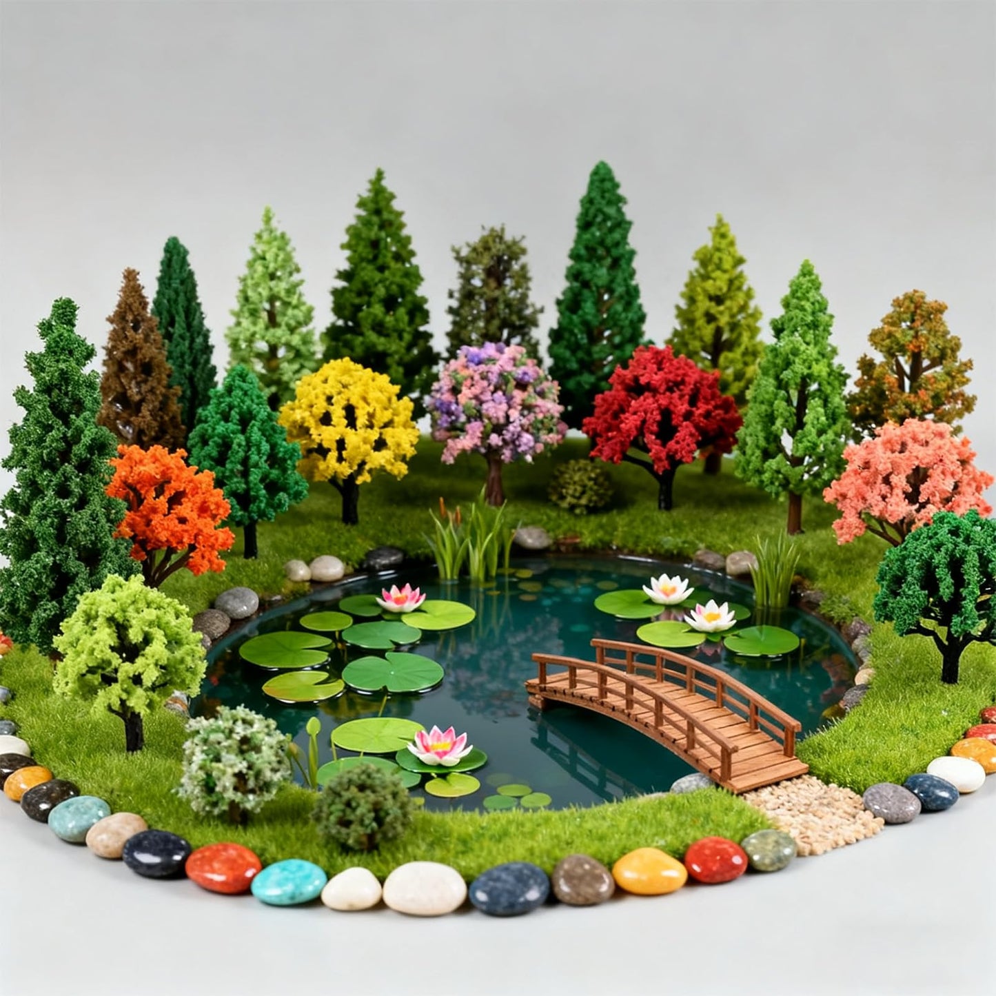 Gallipower 50pcs Model Trees 1.4-2.4" Mixed Diorama Model Tree Colourful Flower Trees Grass Architecture Mini Trees for Crafts Building Model Railway Scenery Landscape Supplies (Style 02)