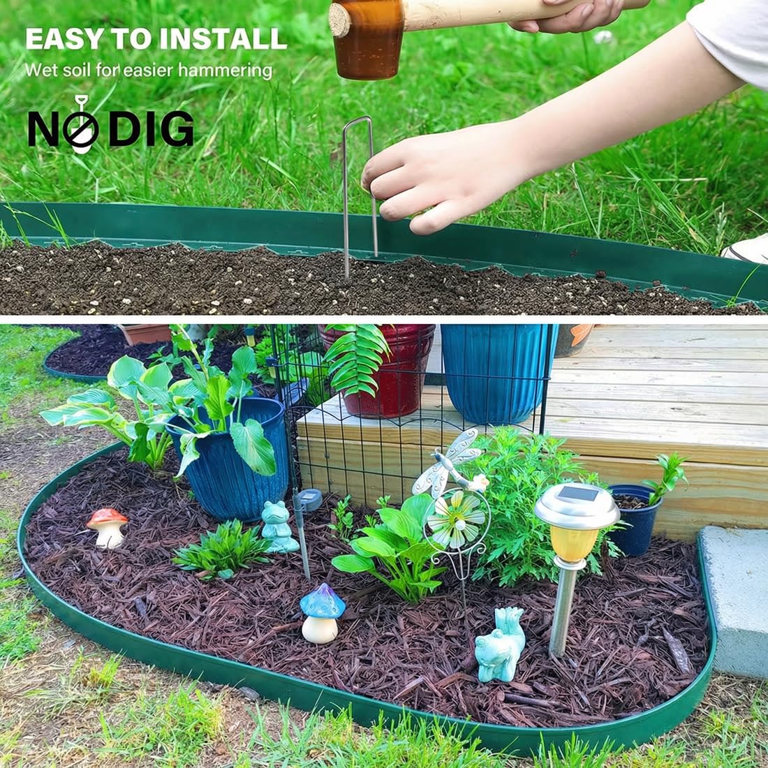 Landscape Edging, 3IN Tall Garden Edging Borders,Flexible Lawn Edging Border Kit,Mini Plastic Fence for Yard Flowerbeds,Grass (Green, 3 in x 49 FT)