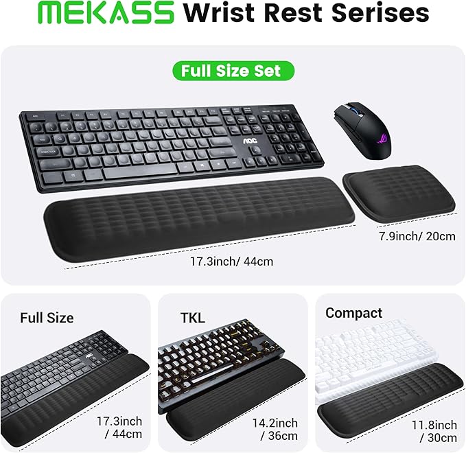MEKASS Ergonomic Wrist Rest for Keyboard and Mouse, Soft Memory Foam Keyboard Wrist Rest Set with Non-Slip Silicone Base, Easy Typing, Pain Relief, Comfort for Office, Work, Gaming (Blue)