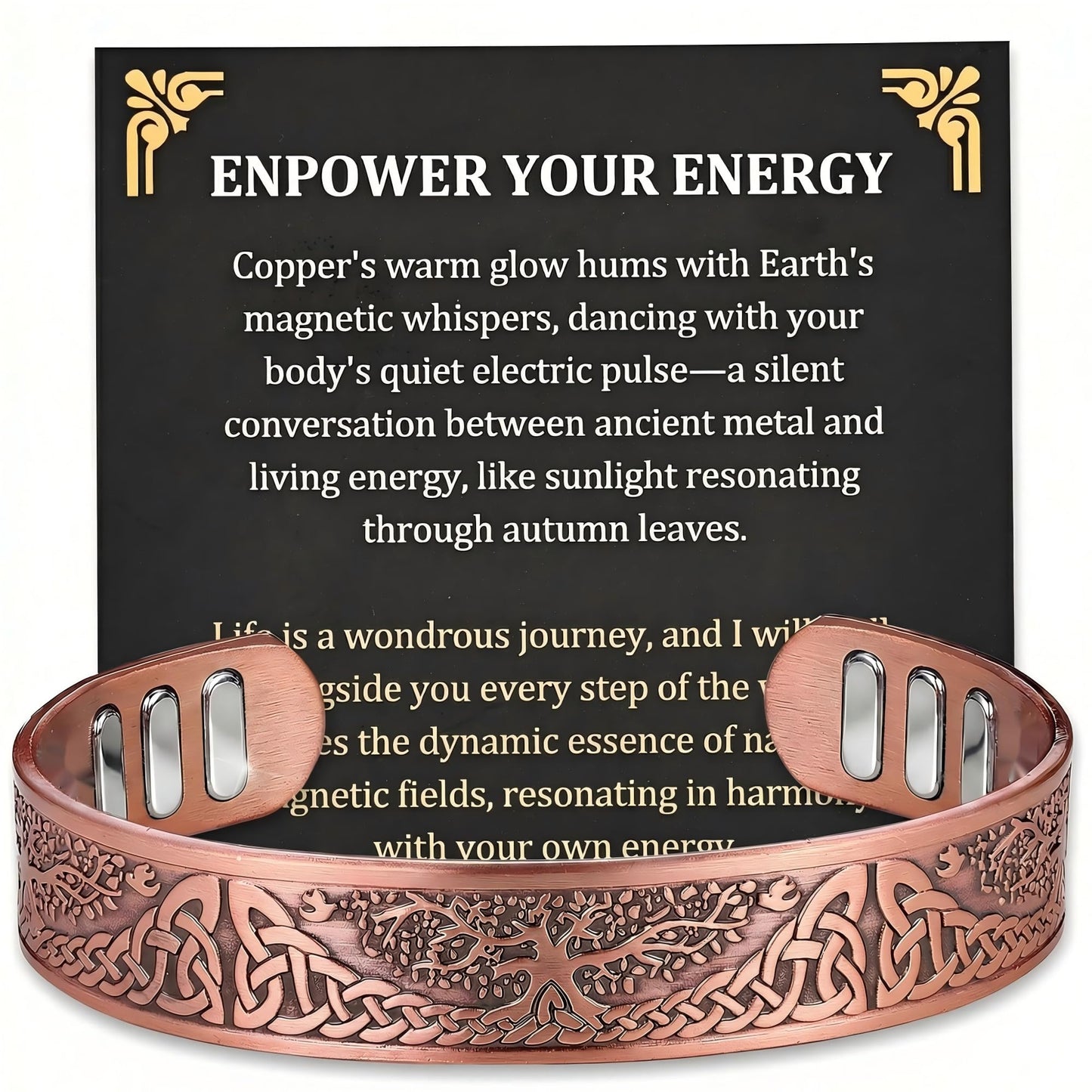 MagEnergy Copper Bracelet for Men, 9X Strength Magnetic Bracelet with 5000 Gauss Magnets, 99.99% Pure Solid Copper, Men's Jewelry Gift
