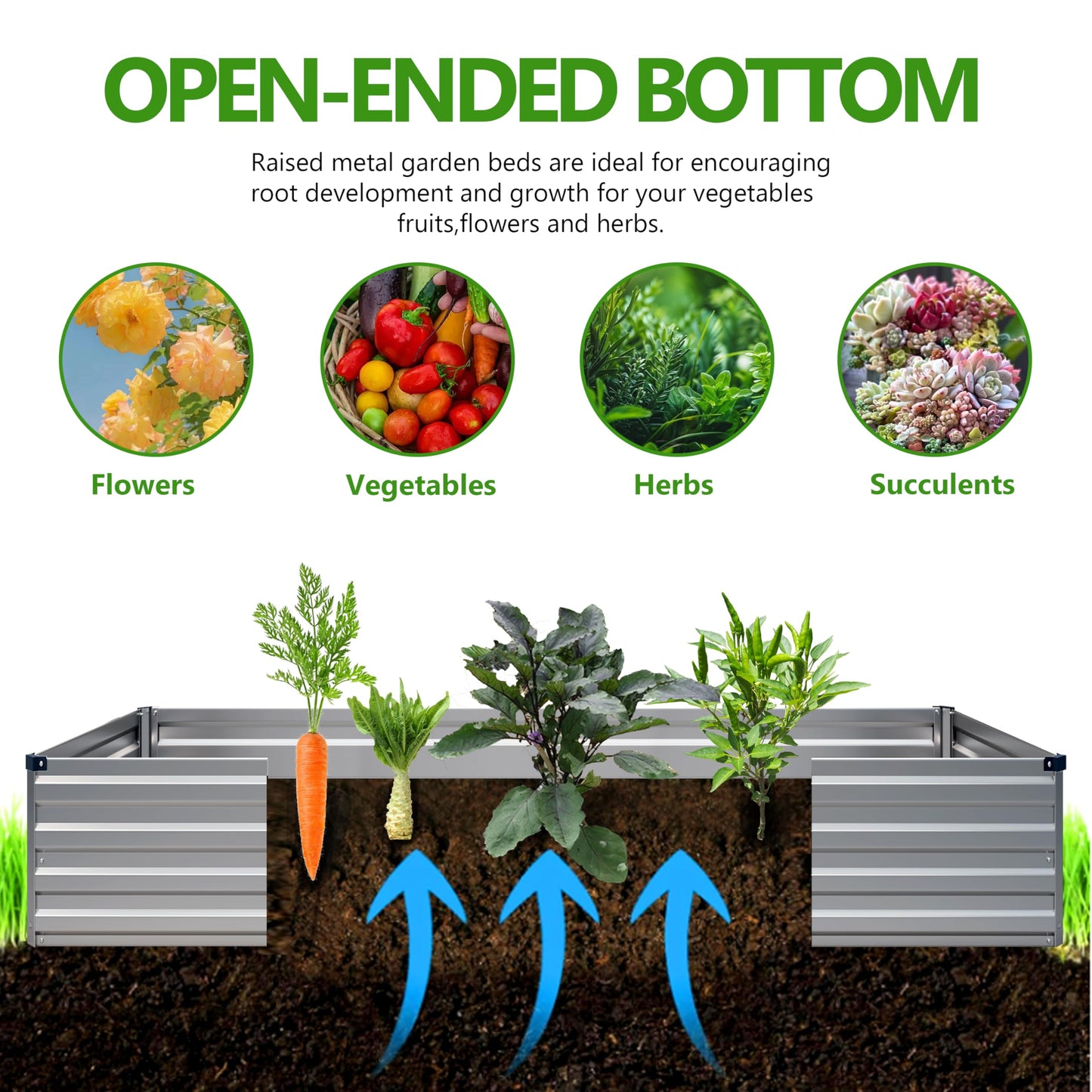Easllre 2PCS 12x3x1ft Galvanized Raised Garden Bed,Outdoor Planter Box Metal Patio Kit Planting Bed for Vegetables Flowers Herb,Silver