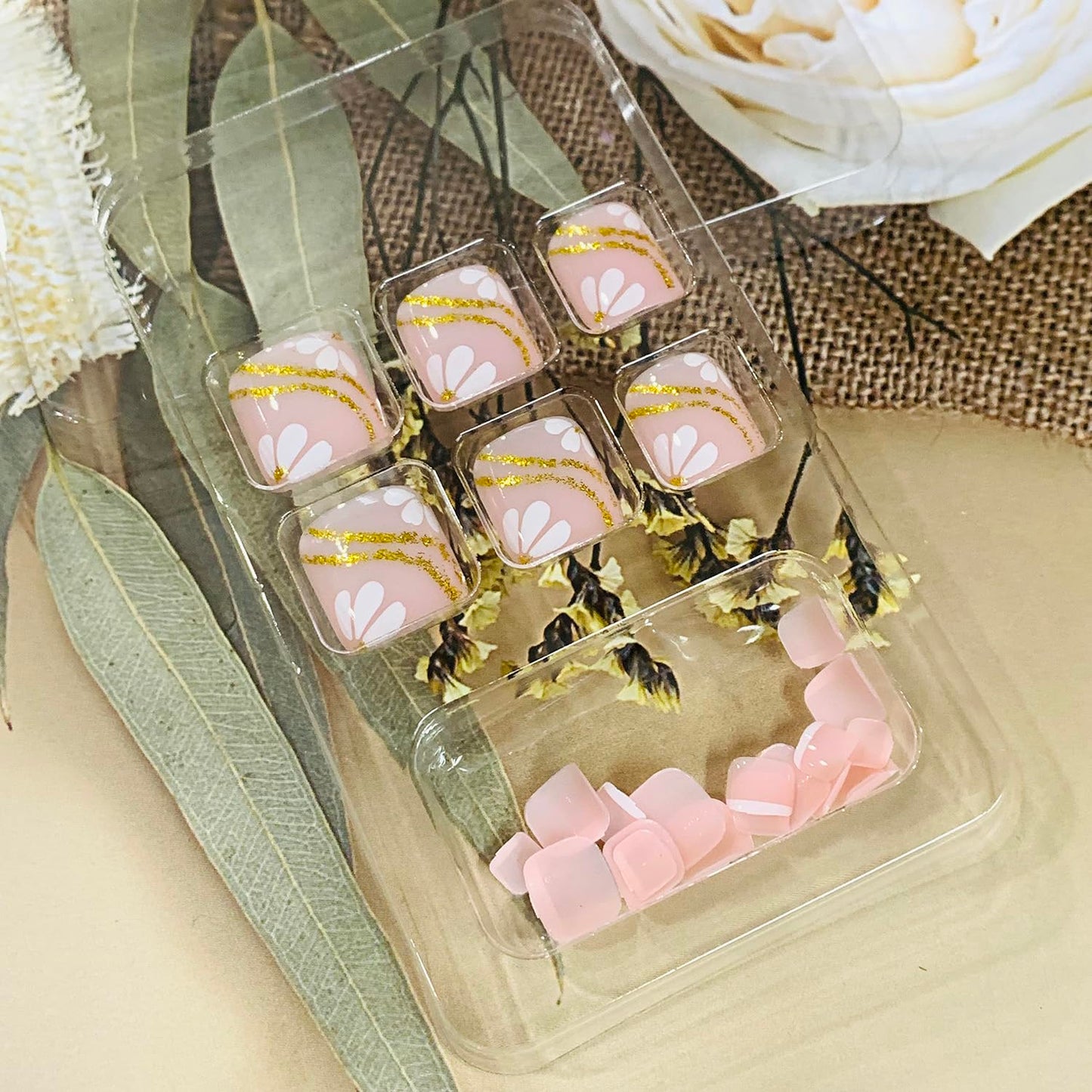 FIEONCIY Press on Toenails with Designs Acrylic Fake Nails for Toe Artificial False Nails with Charms Glue on Toe Nails for Spring Summer Stick on Toenails for Women Girls(JY179)