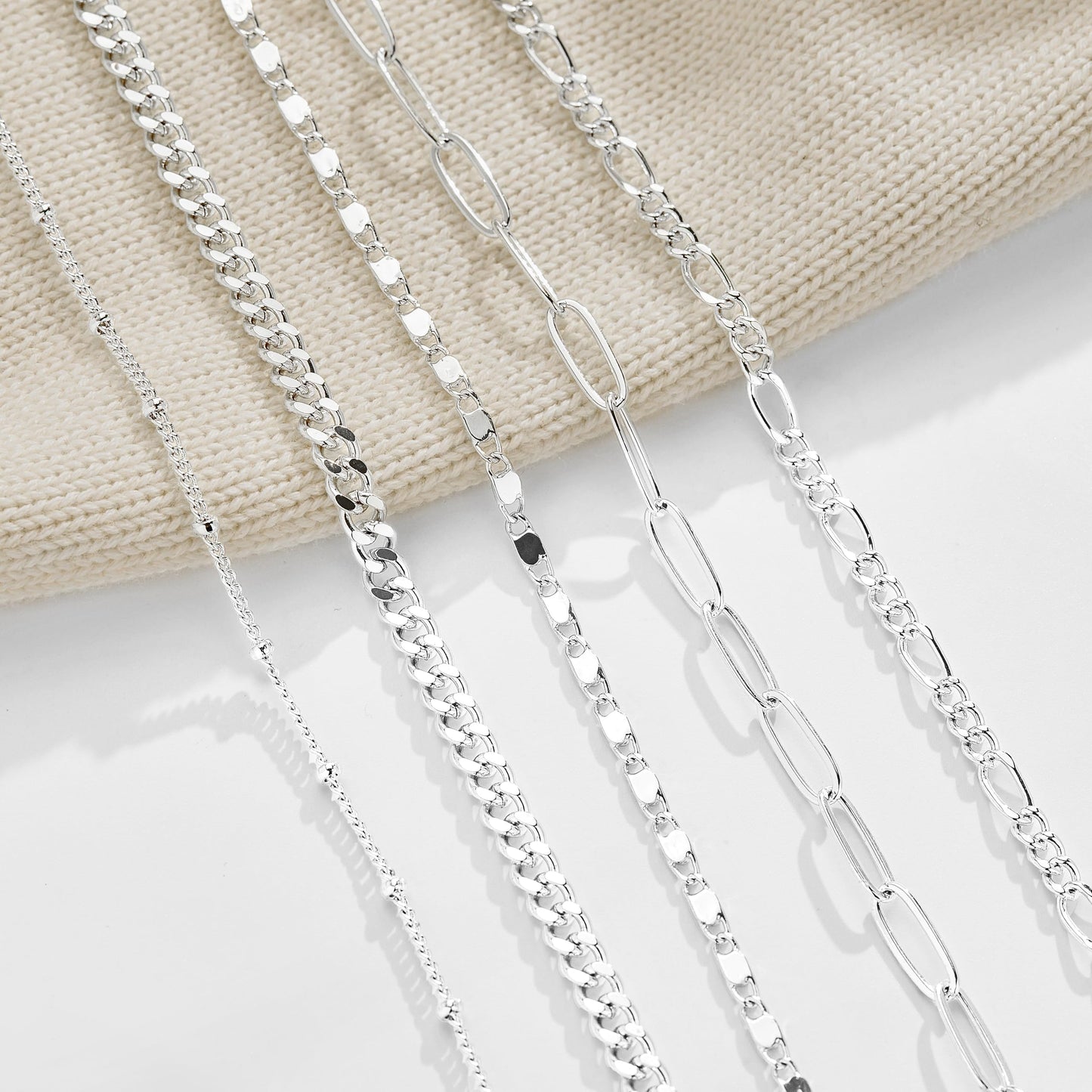 Gokeey Sterling Silver Bracelets for Women Non Tarnish, Stackable Silver Dainty Figaro Paperclip Cuban Link Chain Bracelet Stack Set Pack for Women Trendy Simple Silver Jewelry Gifts