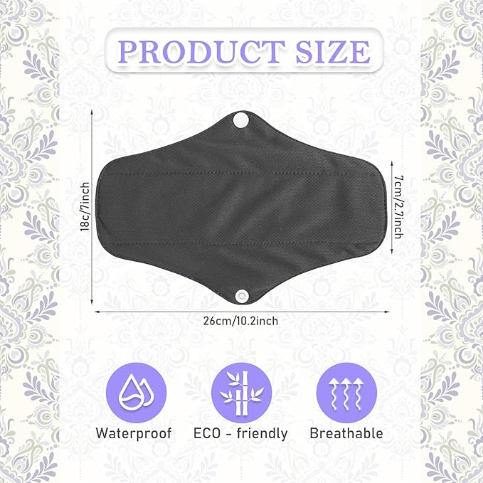 PHOGARY 7 Packs Reusable Menstrual Pads, Breathable Mesh Surface Cloth Sanitary Pads for Heavy Flow with Wet Bag, Washable Overnight Cloth Panty Liners with Wings for Women