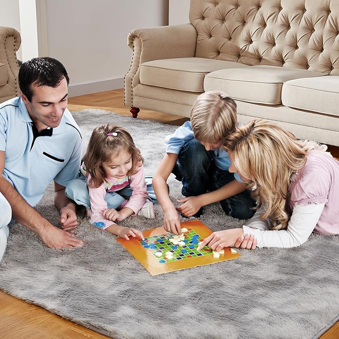 Large Shag Rugs 9X12, Plush Fuzzy Area Rugs for Living Room, Large Shag Fluffy Bedroom Carpet, Furry Rugs for Girls Boys Kids Room, Extra Large Fuzzy Rug, Shag Carpet, Tie-Dyed Light Grey