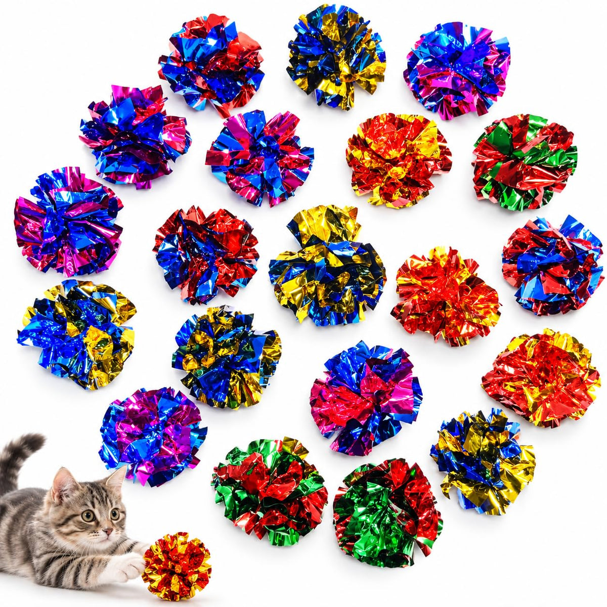 QUVOVID Cat Crinkle Ball Toys, 10 Pack 2.3 Inch Colorful Crinkle Balls for Indoor Cats and Kittens, Interactive Cat Toys for Swatting, Chasing, Pouncing and Hunting