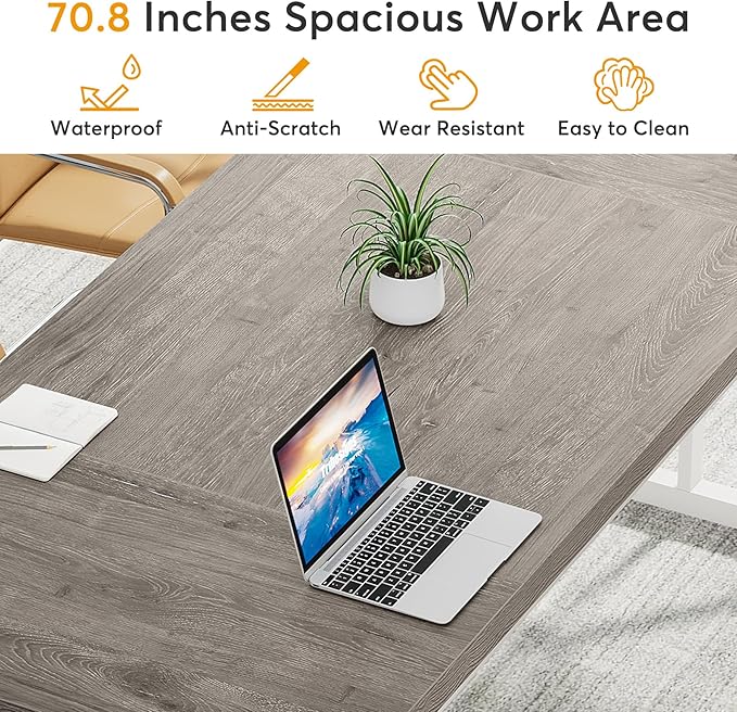 Tribesigns 70.8-Inch Executive Desk, Large Computer Office Desk Workstation, Modern Simple Style Laptop Desk Study Writing Table Business Furniture for Home Office (Grey/White, 70.8 Inch)