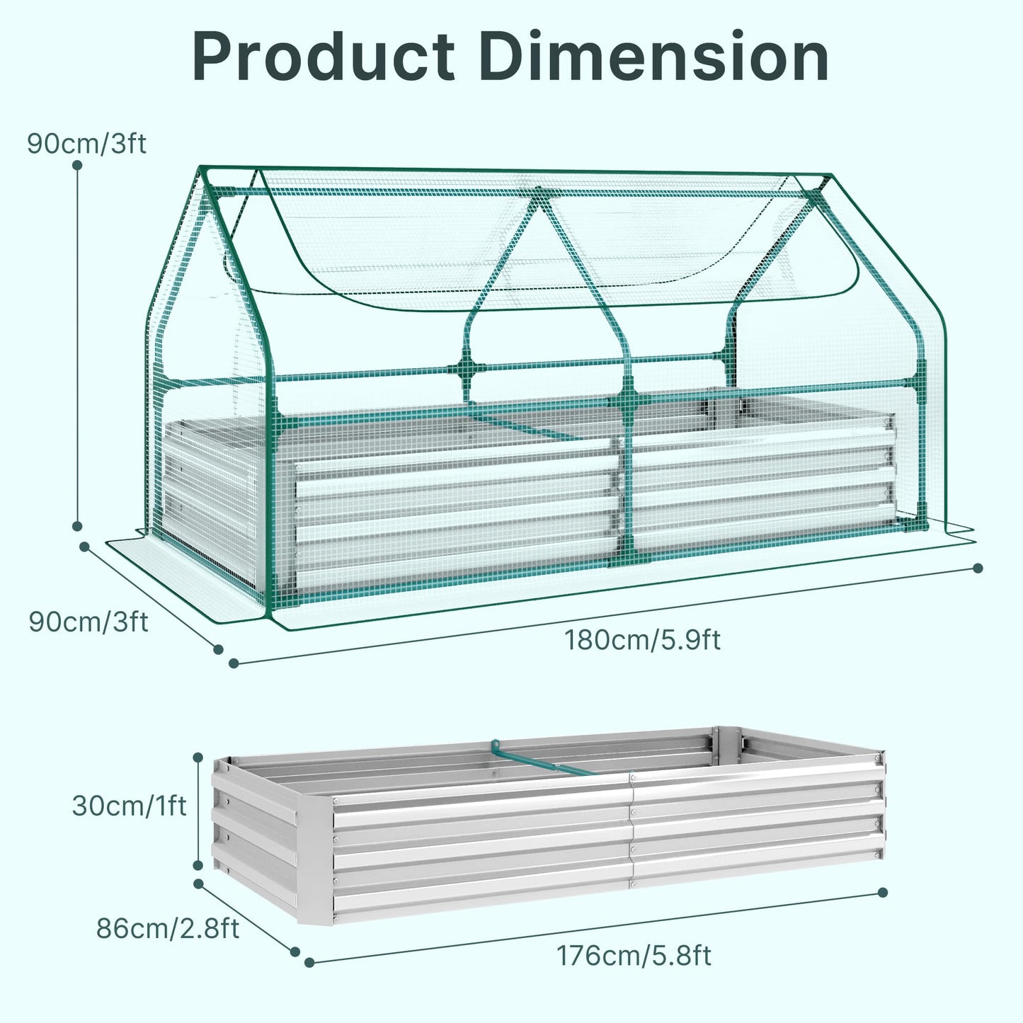 Miory Raised Garden Bed with PE Cover, 6x3x1 FT Galvanized Planter Box Outdoor with Greenhouse Cover, 2 Large Zippered Screen Windows for Vegetables, Flowers, Includes Labels & Gloves