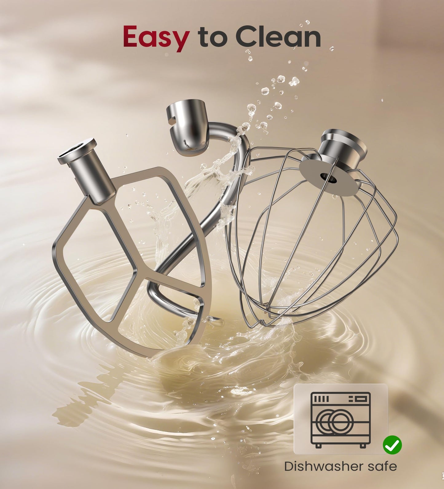Stainless Steel Accessories 3 Piece Kit for KitchenAid 5.5 and 6 Quart Lift-Up Stand Mixers, Includes 5.5-6QT Flat Beater, Dough Hook, KN256WW 6-Wire Whisk for Kitchen Aid Attachments & 6 Qt Bowl