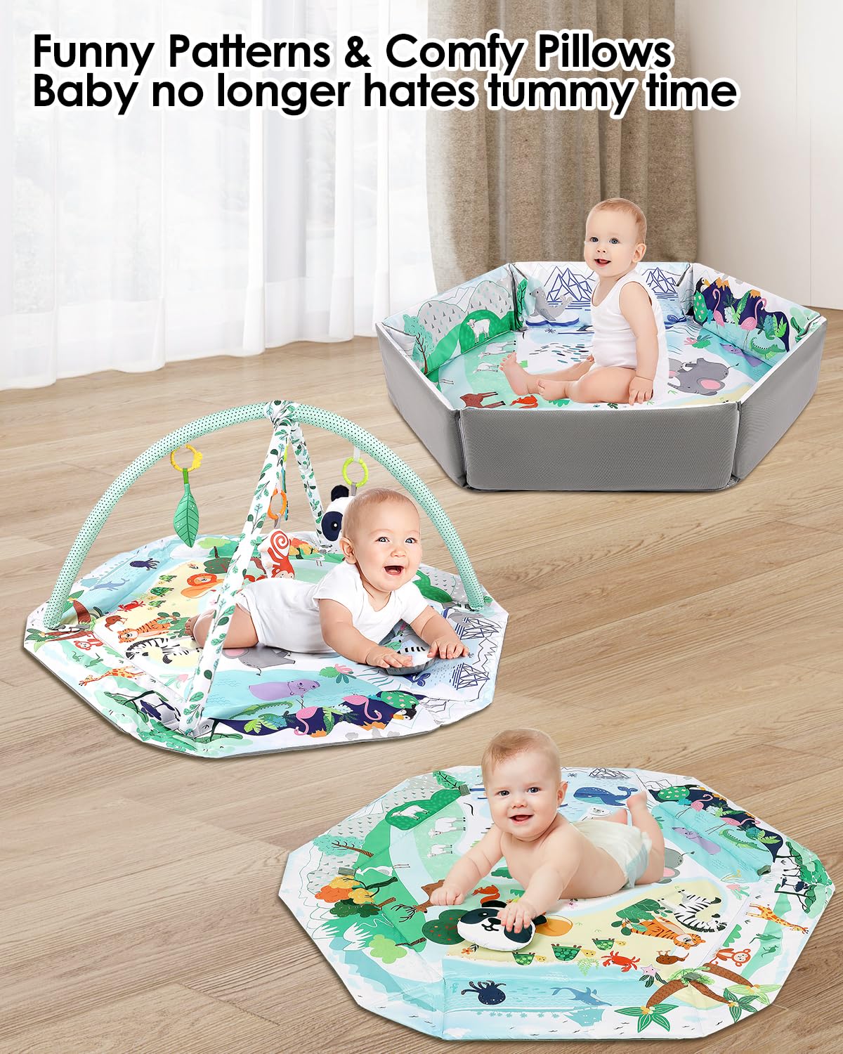 dearlomum 4-in-1 Interactive Activity Mat,Baby Play Mat with 6 Learning Toys, Motor Skill Development,Ball Pit with 18 Ocean Balls