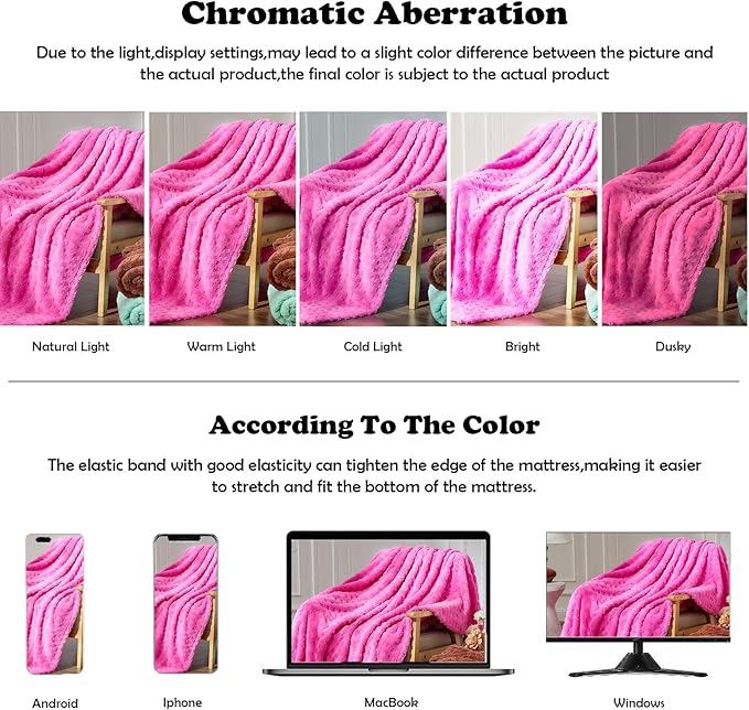 NEWCOSPLAY Super Soft Throw Blanket Pink Premium Silky Flannel Fleece 3D Waffle Checkered Lightweight Bed Blanket All Season Use (Hot Pink, Throw(50"x70"))