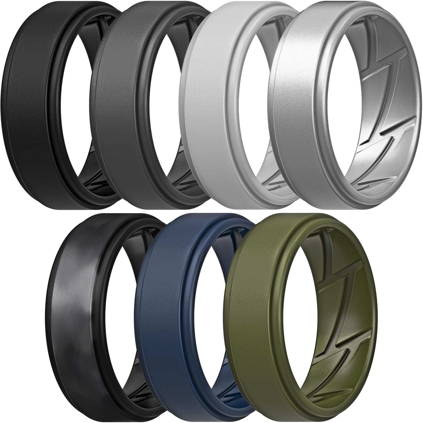 ThunderFit Silicone Wedding Rings for Men Breathable Airflow Inner Grooves, Step Edge Sleek Design Rubber Engagement Bands 8mm Wide 2mm Thick, Variety Multipack 1-7