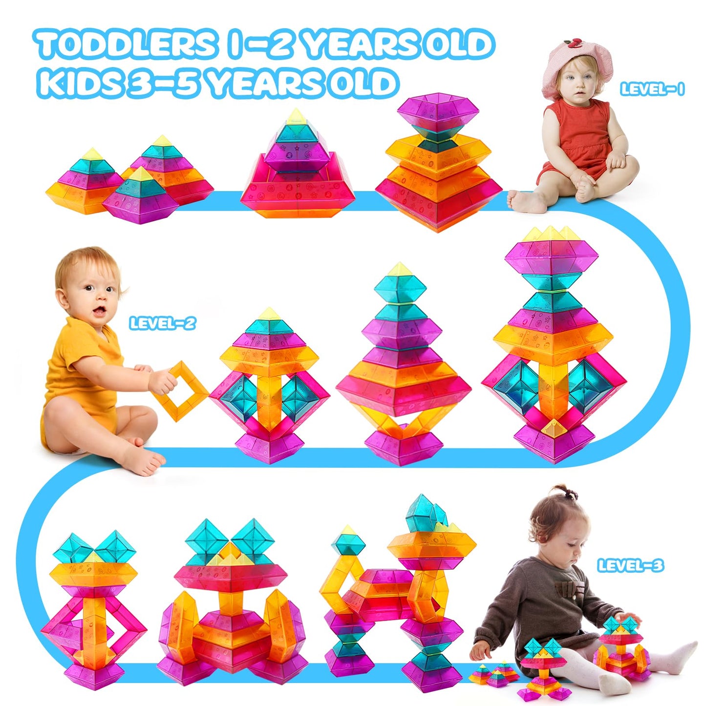 30-Piece Building Blocks Set for Kids - STEM Preschool Learning Activities Ages 3-6 Years Old, Light Table Compatible Educational Stacking Toys