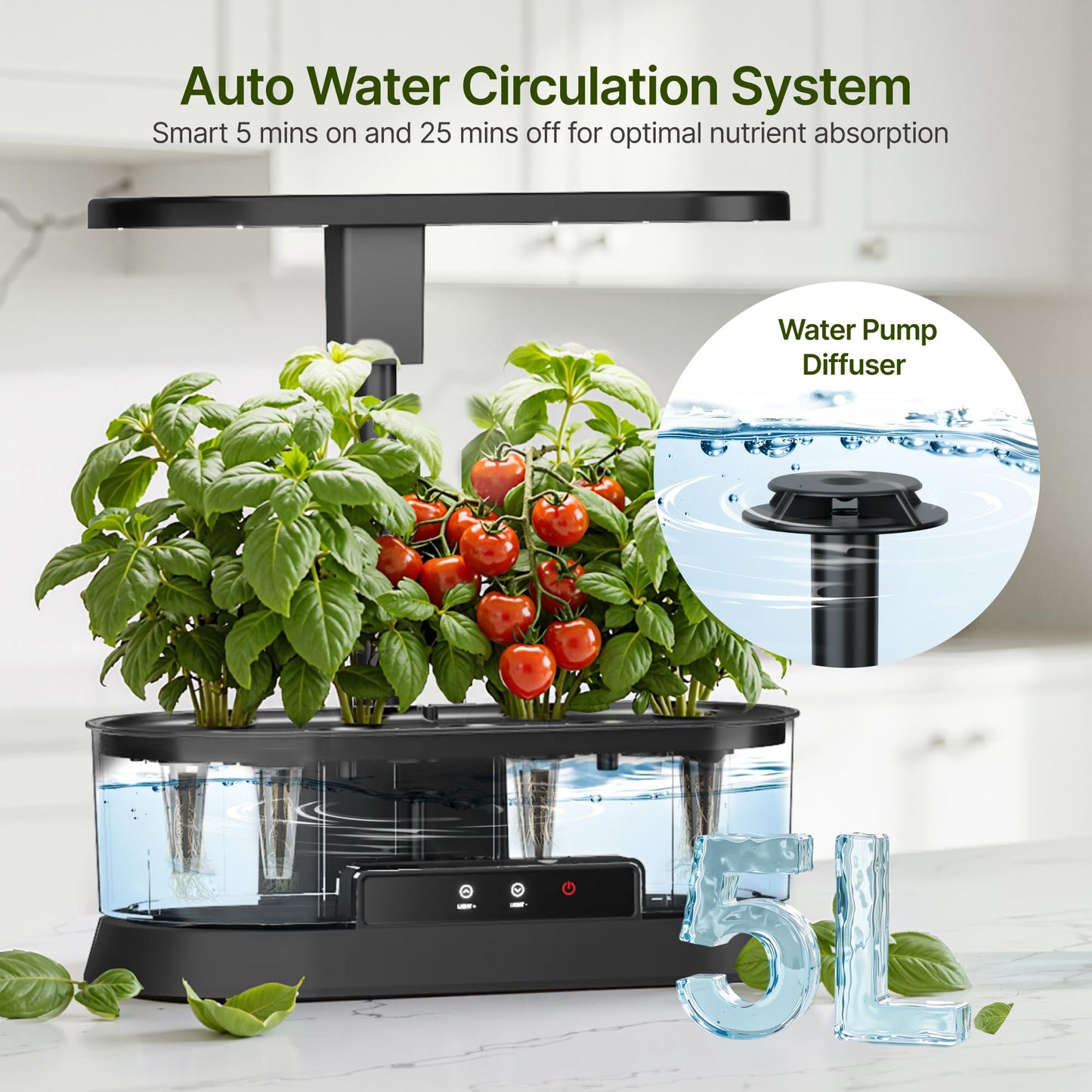 SUNCOZE Hydroponics Growing System with Removable Tank, 36W Dimmable Full Spectrum LED Grow Light, 12 Pods Indoor Herb Garden with 5L Split Water Tank, 21.6" Height Adjustable Hydroponic Garden