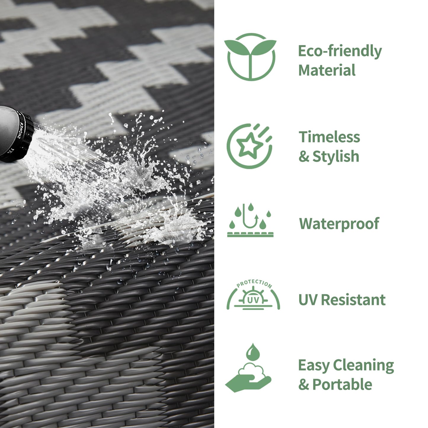 GENIMO Outdoor Rug for Patio Clearance,5'x8' Waterproof Mat,Reversible Plastic Camping Rugs,Rv,Porch,Deck,Camper,Balcony,Backyard,Black & Gray