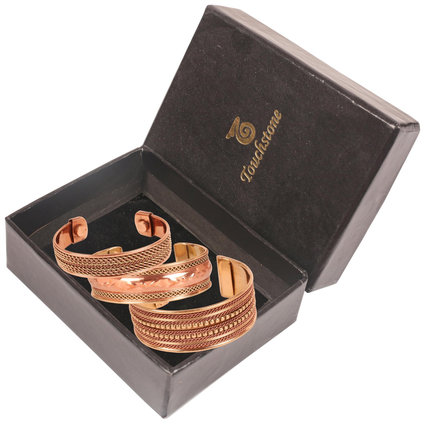 Touchstone copper bracelets | gift for men women |adjustable 100% pure solid real magnetic jewelry | handmade bracelet set combo | rope braided tibetan bangles. Set of 3 different designs
