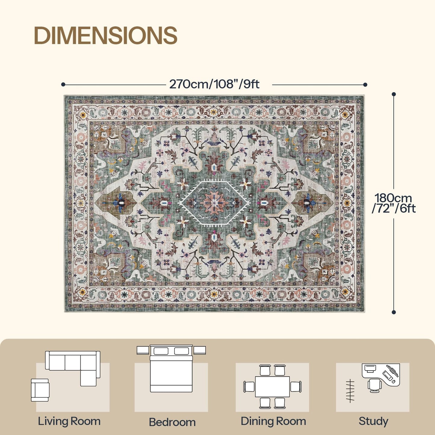 HOOBRO 15" Floating Shelves for Wall and 5 x 7 ft Area Rugs Washable Bundle, for Living Room Bedroom Kitchen, BF14BJP201-GN03AR01