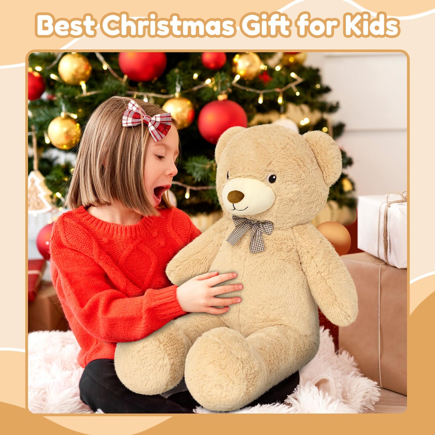 SQEQE Giant Teddy Bear Stuffed Animals 39 in, Large Teddy Bear Plush for Kids Adults, Cute Huge Plushies for Birthday Valentine's Gift
