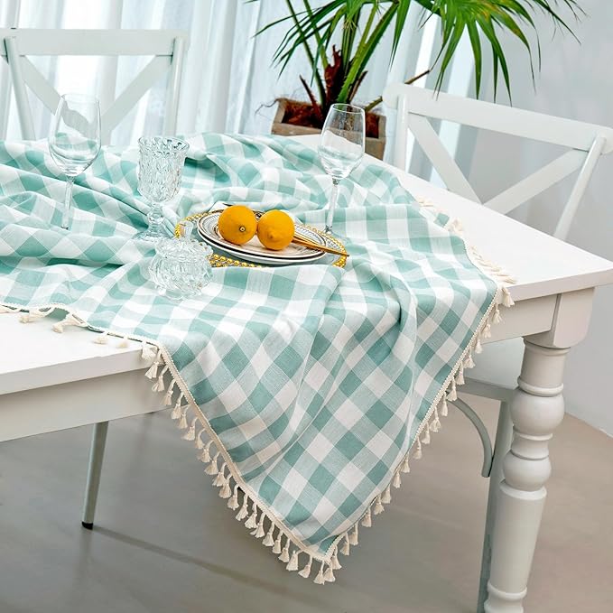 Buffalo Plaid Square Tablecloth-Cotton Blend Gingham Table Cloth for Kitchen Restaurant Farmhouse Spring Summer Holiday Decor (55x55 Inch,Aqua)