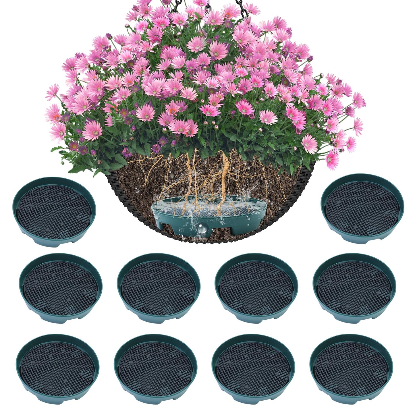 10 Set Invisble Hanging Basket Insert 5.1”Hang Basket Drip Pan Invisble Self Watering Planter Insert Plant Saucers Tray Plastic Water Catcher Tray Plant Auto Watering Devices For Hanging Basket