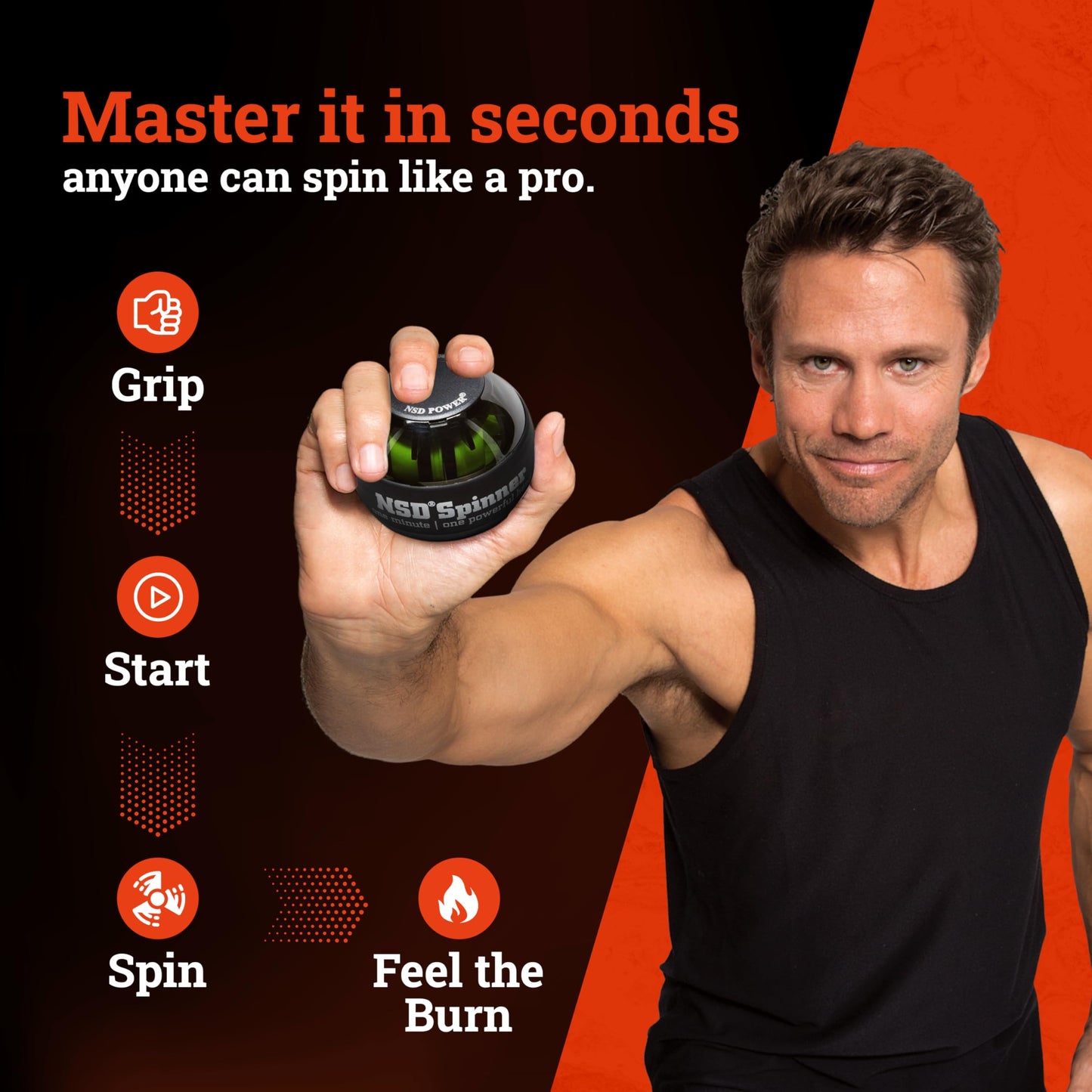 Auto-Start NSD Spinner Gyro Ball – Up to 15,000 RPM Premium hand strengthener and wrist exerciser for grip strength training, forearm workout, and pain relief; durable and portable