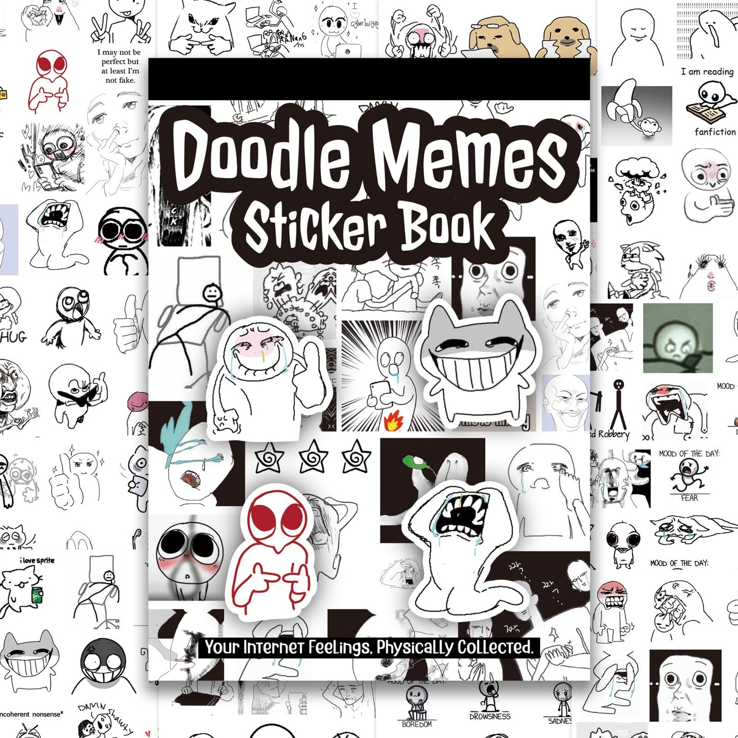PRSTINCOL Meme Sticker Book, 36 Sheets 460+ Pcs, Black and White Funny Meme Stickers for Adults and Teens, Die Cut Vinyl Stickers for Journaling Scrapbooking DIY