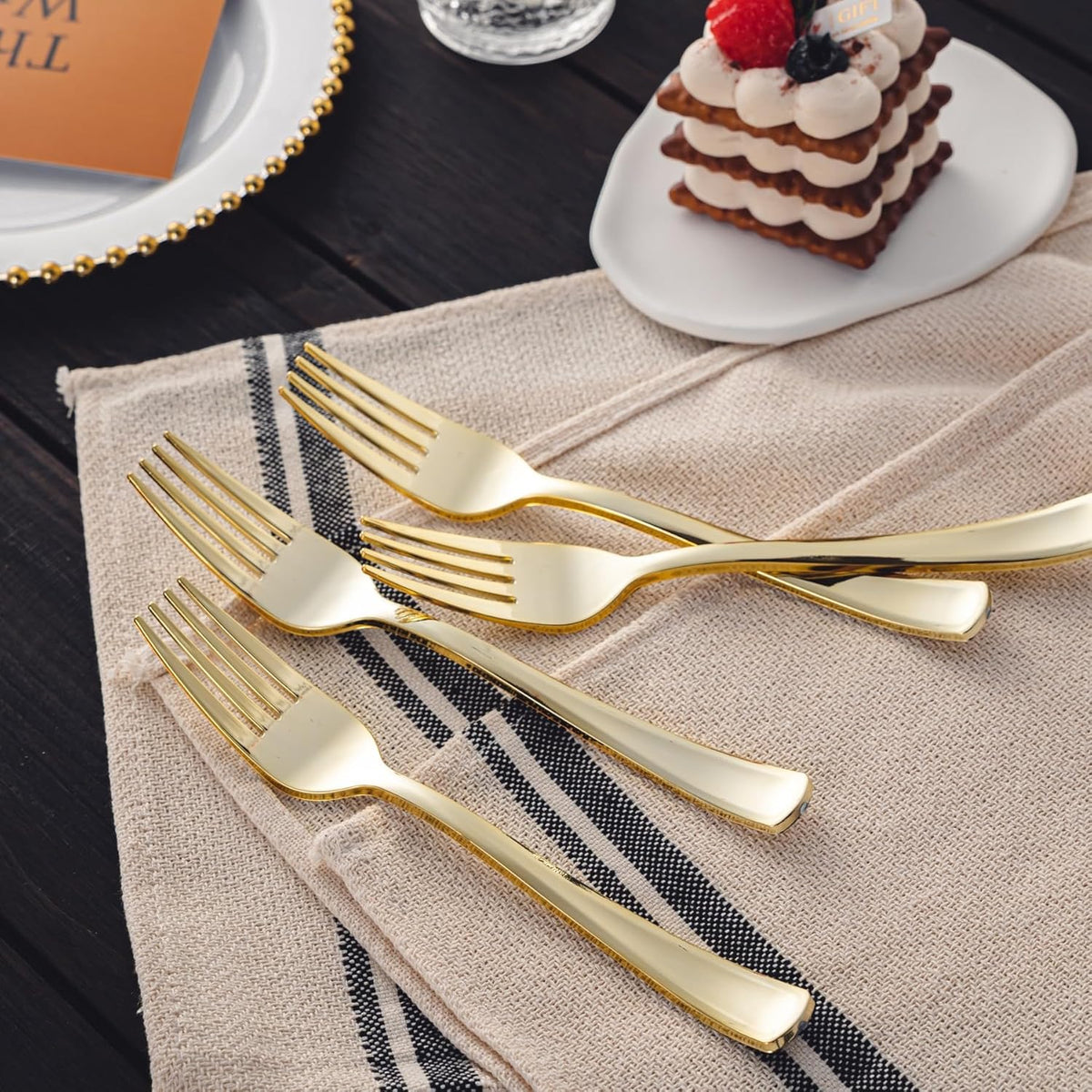 N9R 312PCS Gold Plastic Forks, Solid, Durable and Heavy Duty Plastic Forks, Perfect Utensils for Parties, Weddings and other Formal Events