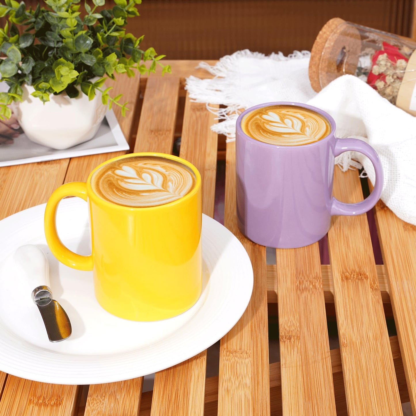 SZNIUSHAO Multi-Coloured Ceramic Mugs Set of 6-11.2 oz / 330ml-Coffee Mugs-Cappuccino-Tea Cups- Hot Chocolate Cups (Warm color, Large)