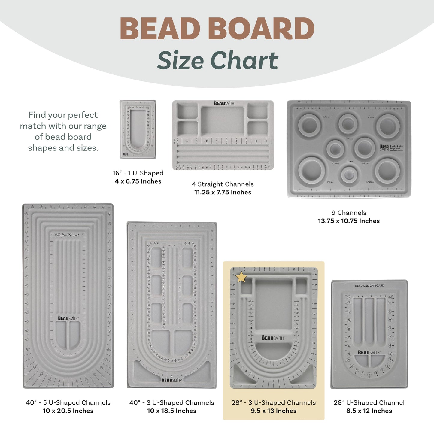 The Beadsmith Bead Board with Cover, Grey Flocked, 3 U-Shaped Channels, 6 Recessed Compartments,13.25H x 9.75L inches, Design Boards for Creating Bracelets, Necklaces and Other Jewelry