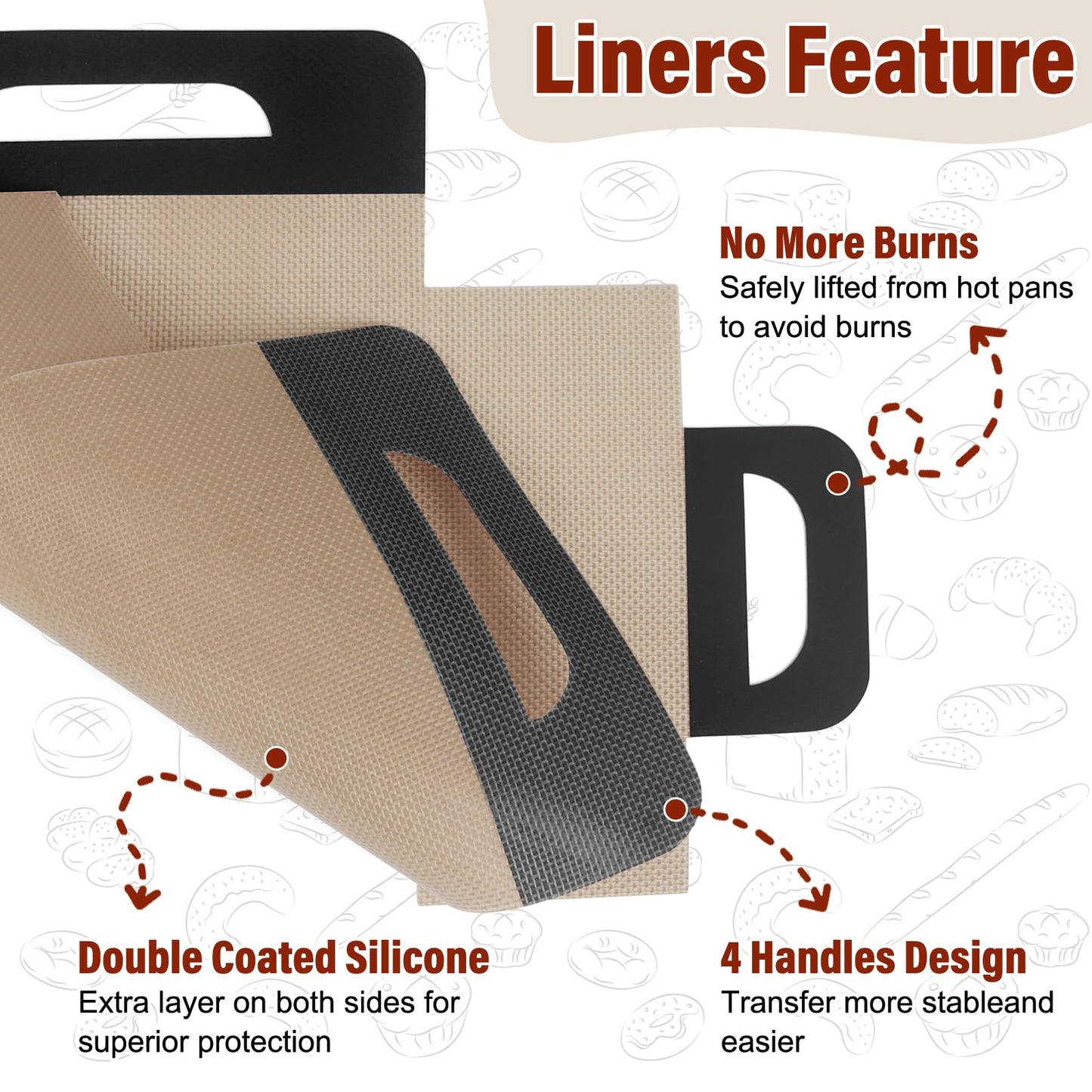Upgraded Loaf Pan Liners with 4 Handles, 2 PCS Reusable Silicone Bread Sling, Bread Sourdough Baking Mat Non-Stick & Easy to Clean, Best Fits 9x5" or 1.5lb Loaf Pans, Black