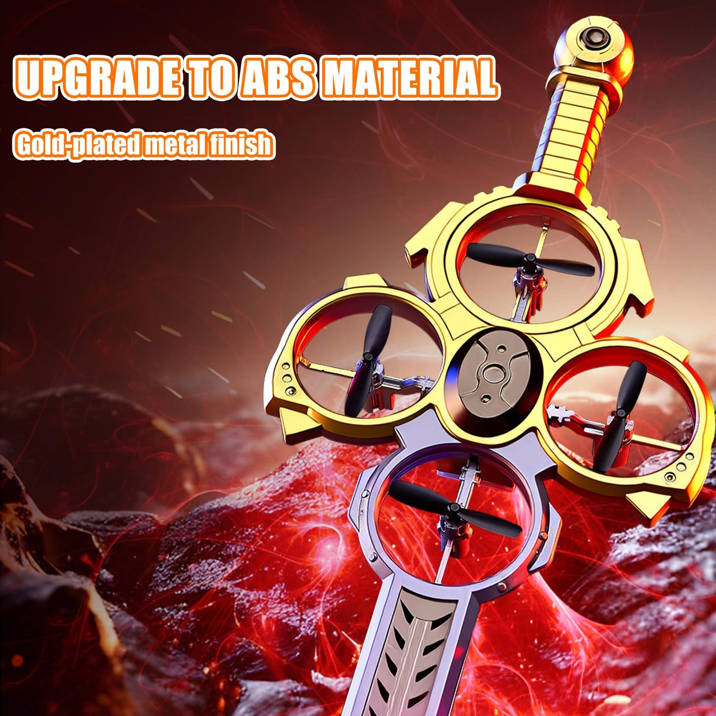 Virellia Upgraded Flying Sword RC Drone with Colorful LED Lights, ABS Metal Remote Control Airplane with Hand Gesture & Smart Watch Control, 3 Speed Modes & Stunt Drone for Kids Adults, Upgraded Gold