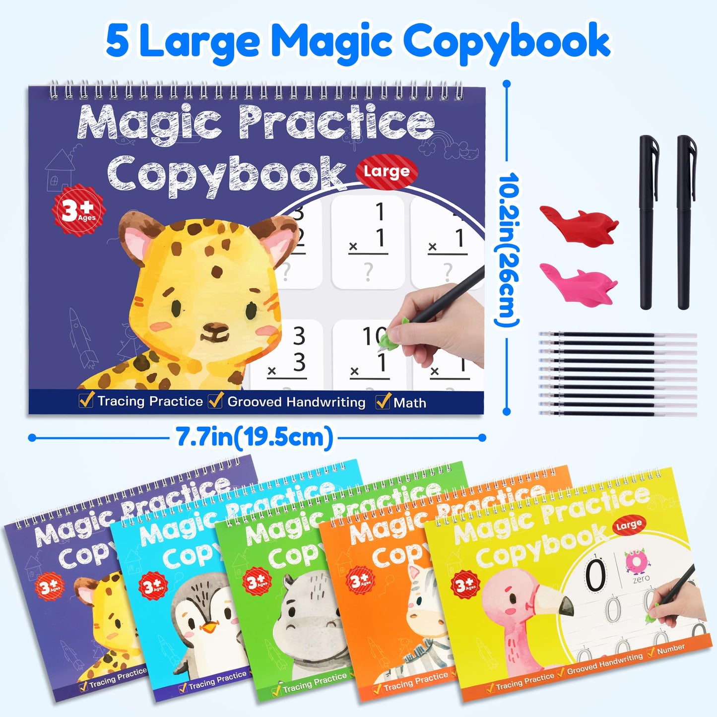 Large Magic Grooved Writing Practice Books for Kids, Reusable Grooved Handwriting Workbooks, Number Letter Tracing Books for Kids Age 3-8 Kindergarten Preschool Calligraphy