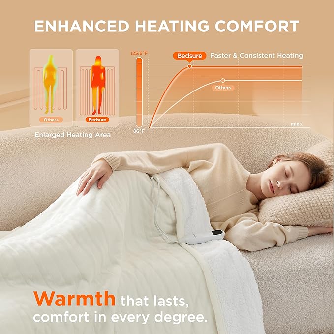 Bedsure Heated Blanket Electric Throw - Soft Flannel Electric Blanket, Heated Throw with 4 Time Settings & 6 Heat Settings, Warm Gift for Grandma (50x60 inches, Ivory)
