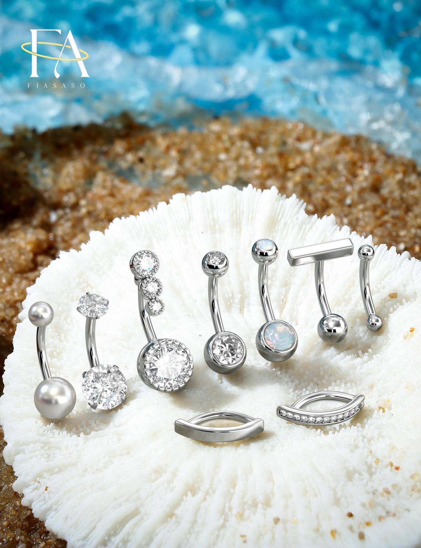 FIASASO 9 Pcs Belly Button Ring Surgical Stainless Steel Belly Rings CZ Belly Button Ring Clicker Belly Piercings for Women Navel Piercings Pack Silver