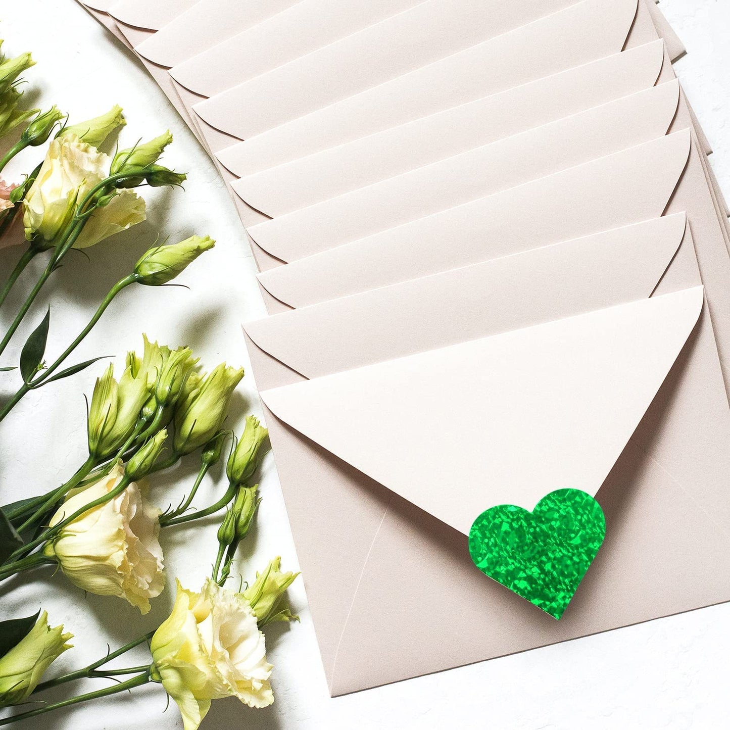 1.5" Glitter Red Heart Stickers and 1.5" Glitter Green Heart Stickers, 2 Roll 1000 Piece