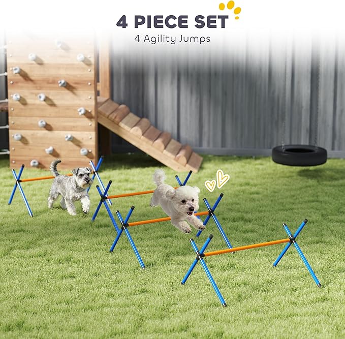 PawHut Dog Agility Training Equipment, Adjustable Height, 4 Pieces, Orange