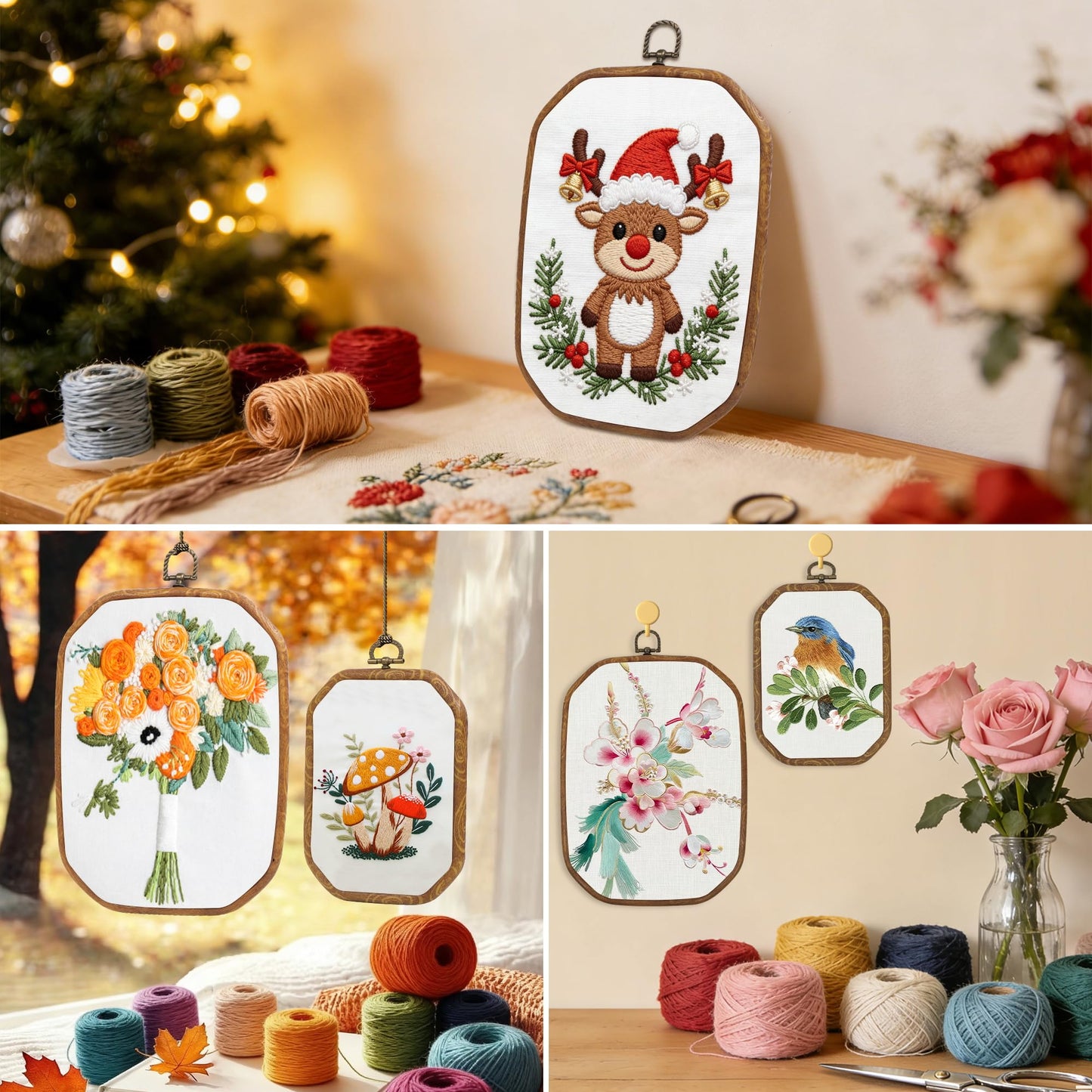 Resin Decorative Embroidery Hoop - 3 Square Pieces 10*7 inch Cross Stitch Hoops Set, Resin Embroidery Frame for Display Sewing Craft Hanging Ornament