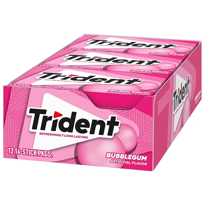 Trident Bubblegum Sugar-Free Chewing Gum, 12 Packs of 14 Pieces (168 Total Pieces)